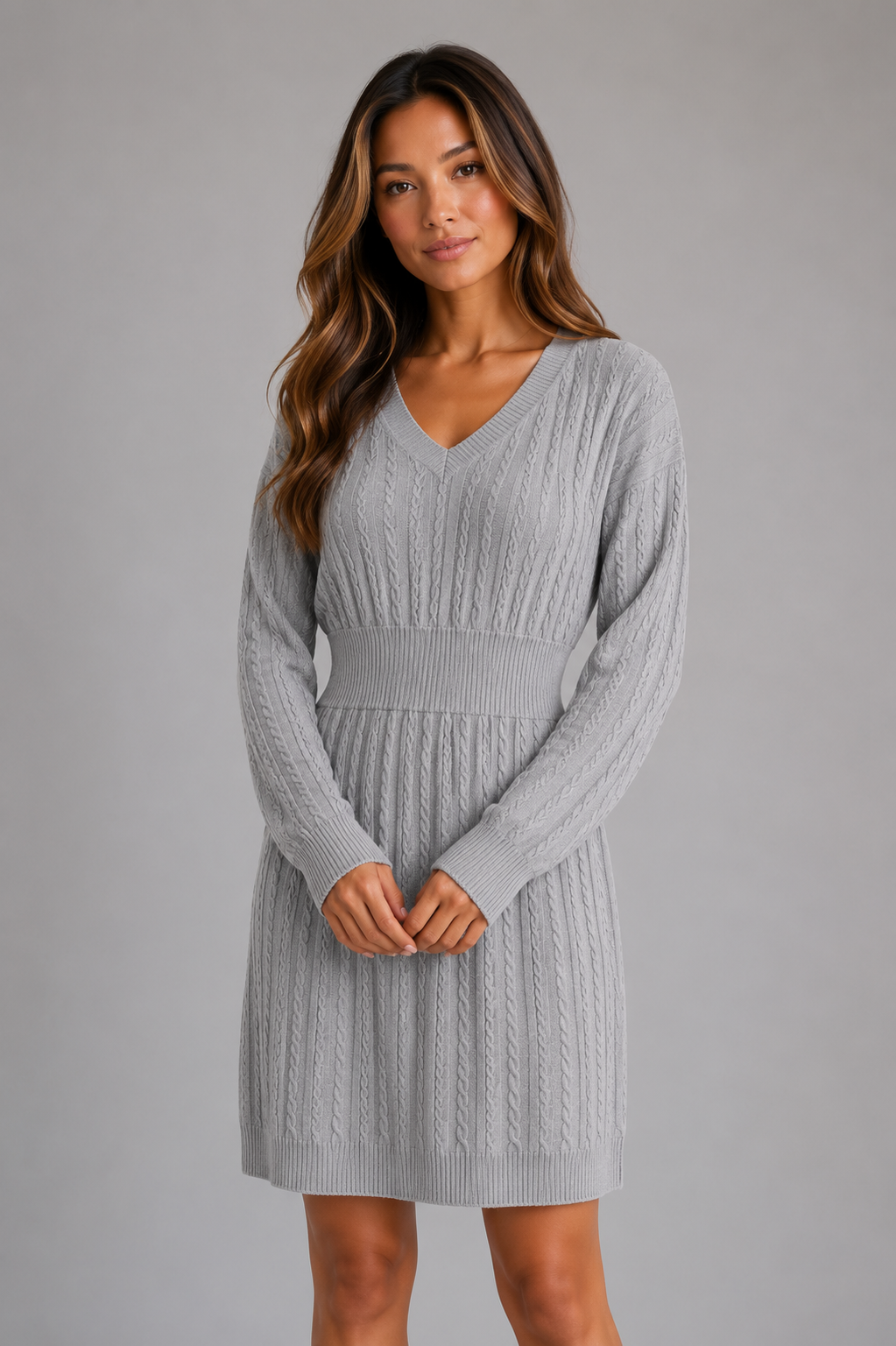 Feathorne Women's Cable Knit V-Neck Midi Dress - view 5