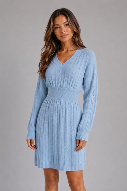 Feathorne Women's Cable Knit V-Neck Midi Dress - view 10