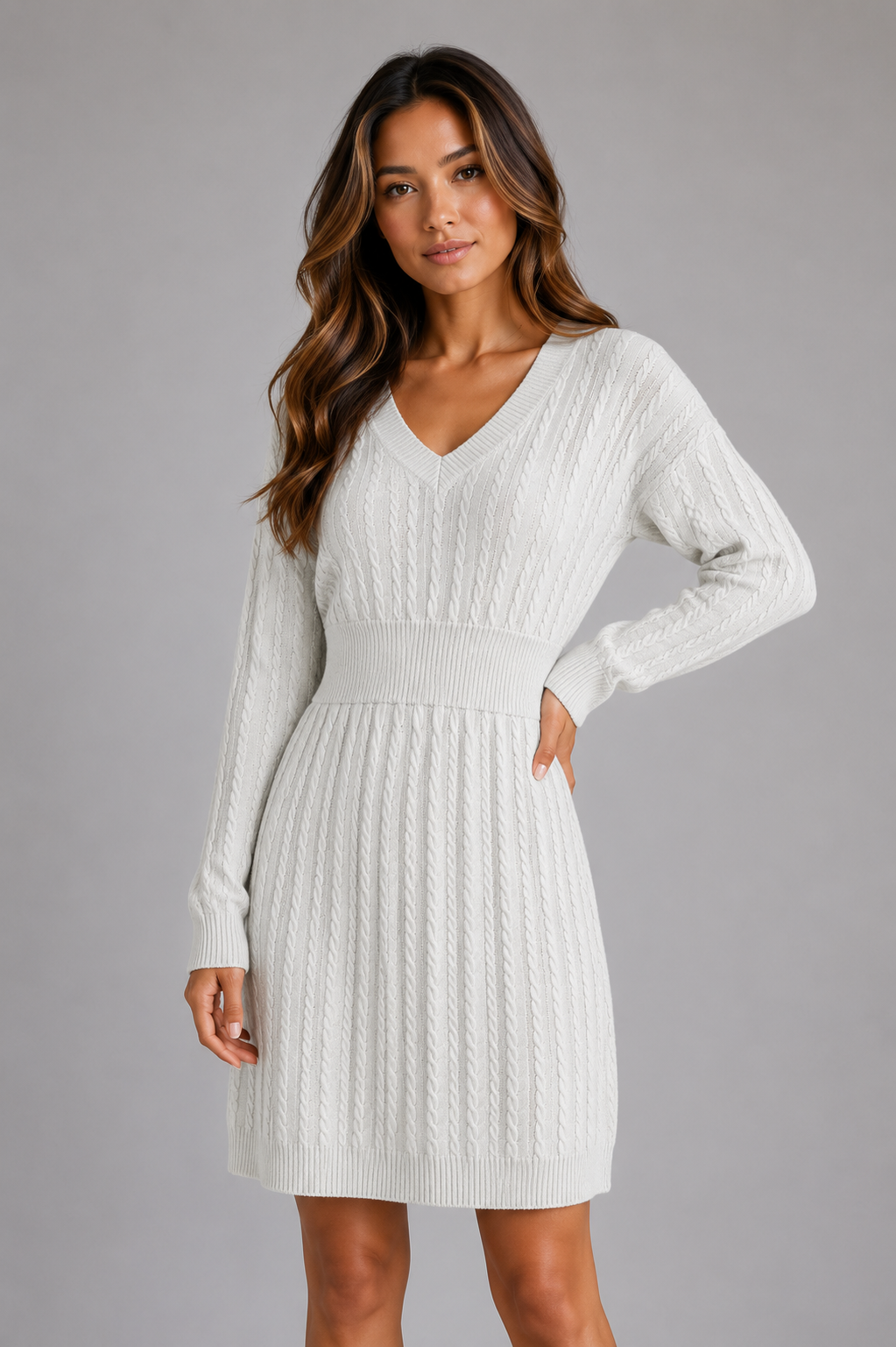 Feathorne Women's Cable Knit V-Neck Midi Dress - view 6