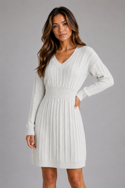 Feathorne Women's Cable Knit V-Neck Midi Dress - view 6