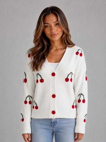 Feathorne Women's Cherry Print V-Neck Cardigan - view 1