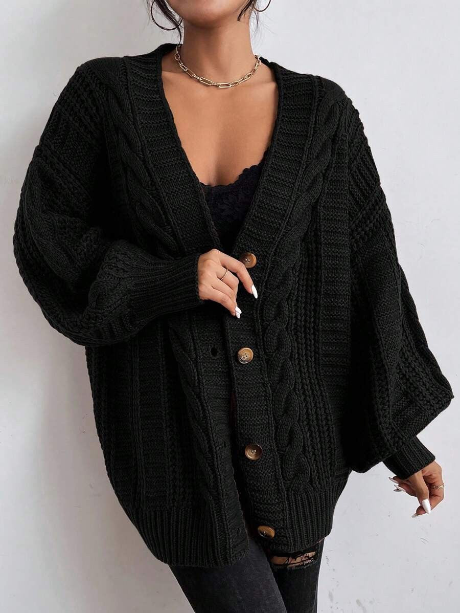 Feathorne Women's Chunky Cable Knit Balloon Sleeve Cardigan - view 9