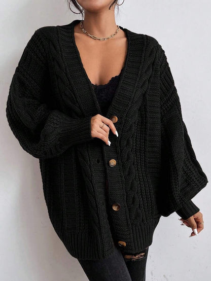 Feathorne Women's Chunky Cable Knit Balloon Sleeve Cardigan - view 9