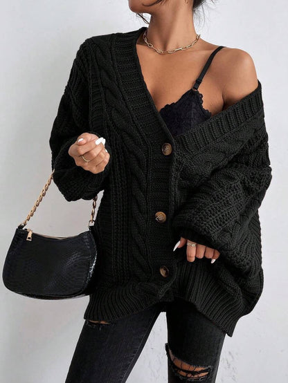 Feathorne Women's Chunky Cable Knit Balloon Sleeve Cardigan - view 11