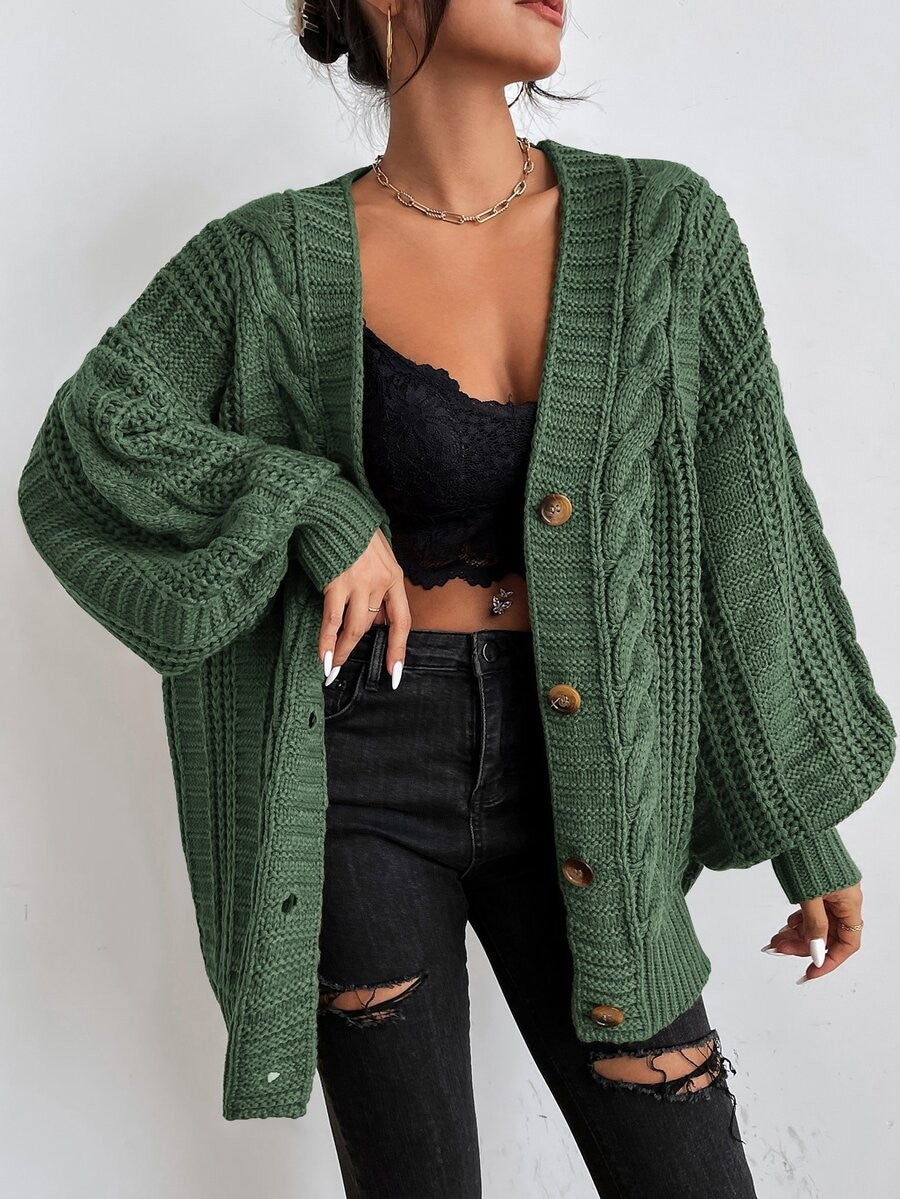 Feathorne Women's Chunky Cable Knit Balloon Sleeve Cardigan - view 1