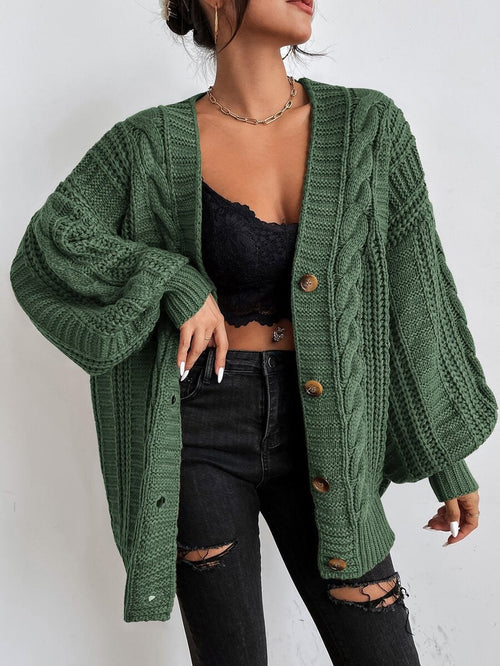 Feathorne Women's Chunky Cable Knit Balloon Sleeve Cardigan - view 1