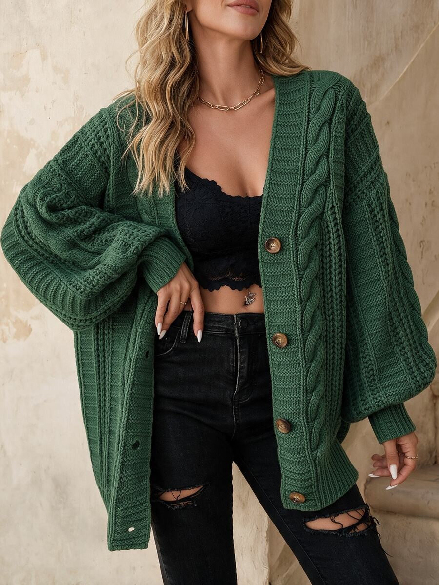 Feathorne Women's Chunky Cable Knit Balloon Sleeve Cardigan - view 3