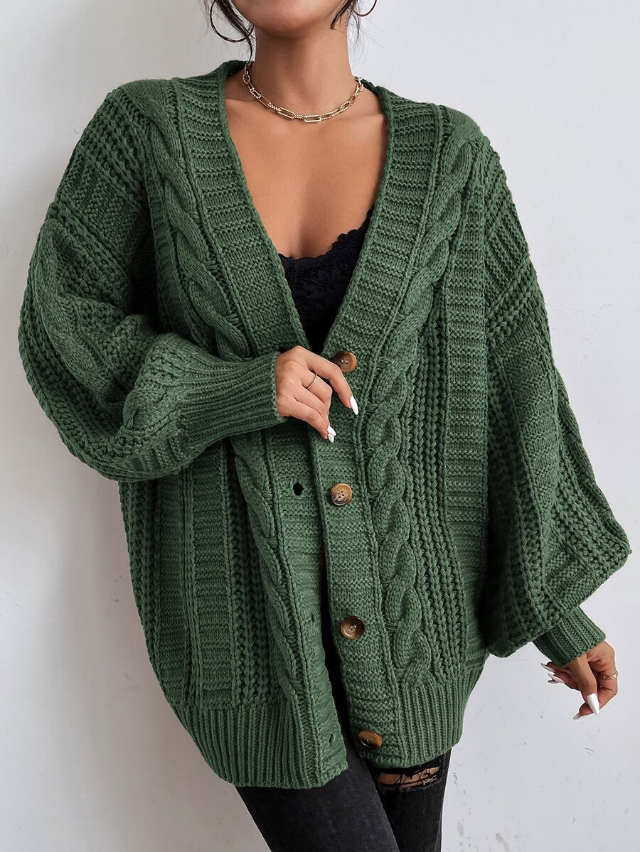 Feathorne Women's Chunky Cable Knit Balloon Sleeve Cardigan - view 4