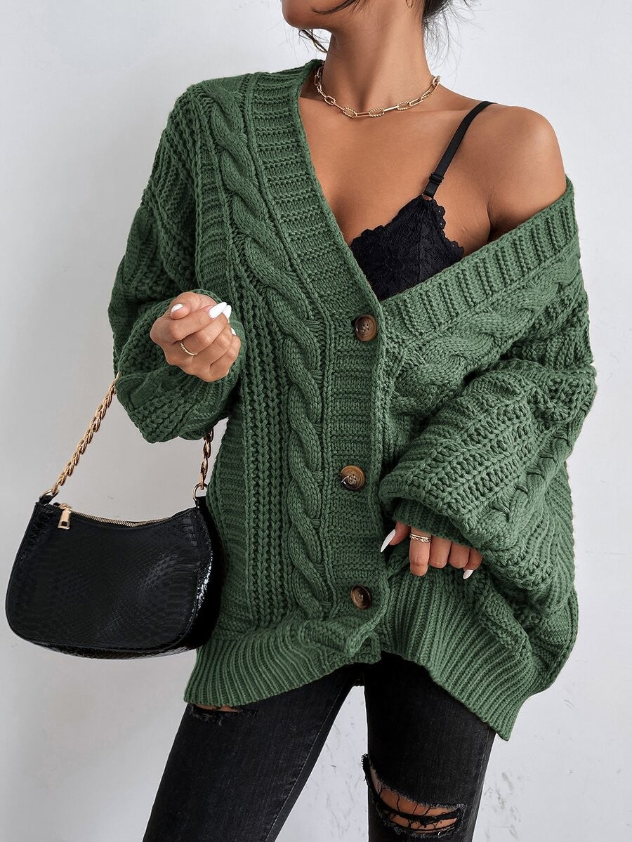 Feathorne Women's Chunky Cable Knit Balloon Sleeve Cardigan - view 5