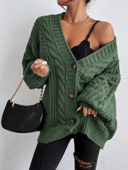 Feathorne Women's Chunky Cable Knit Balloon Sleeve Cardigan - view 5