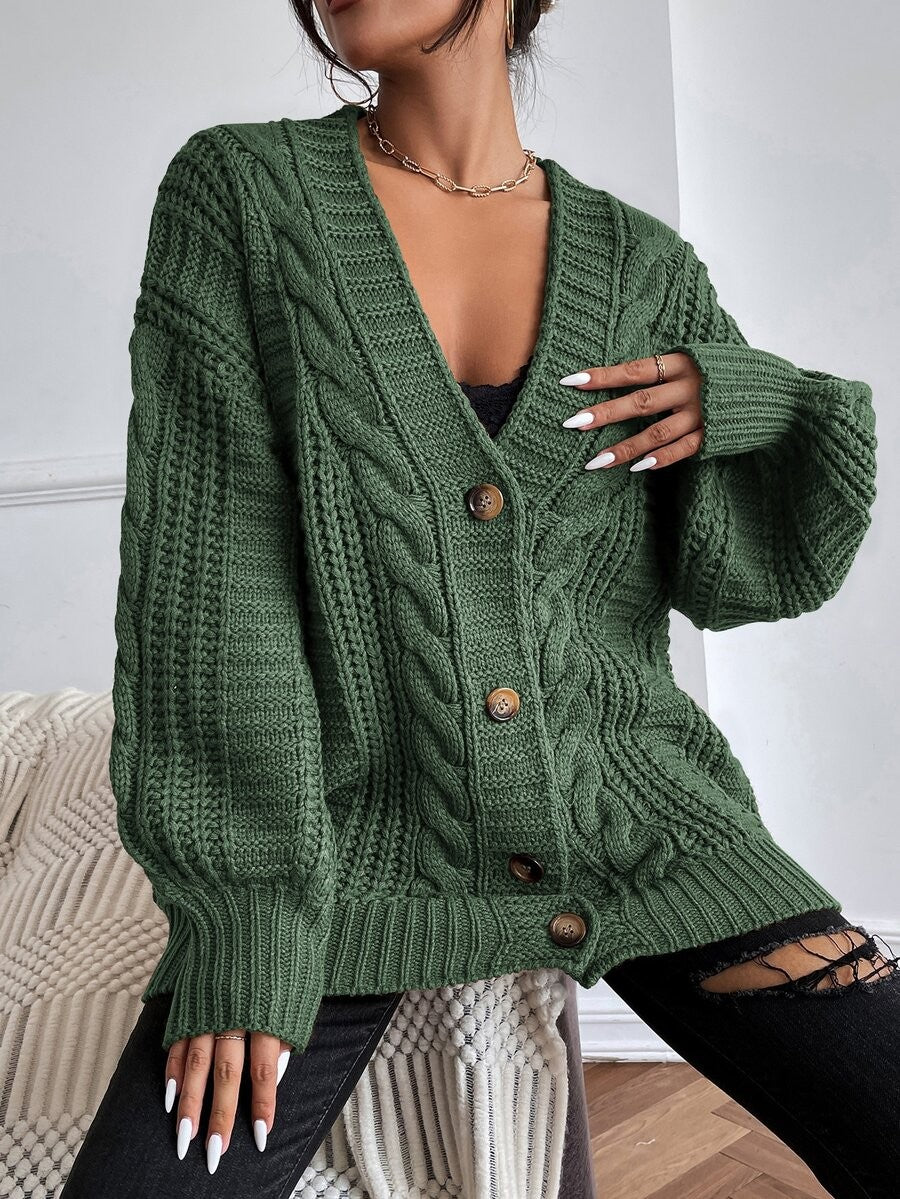 Feathorne Women's Chunky Cable Knit Balloon Sleeve Cardigan - view 6
