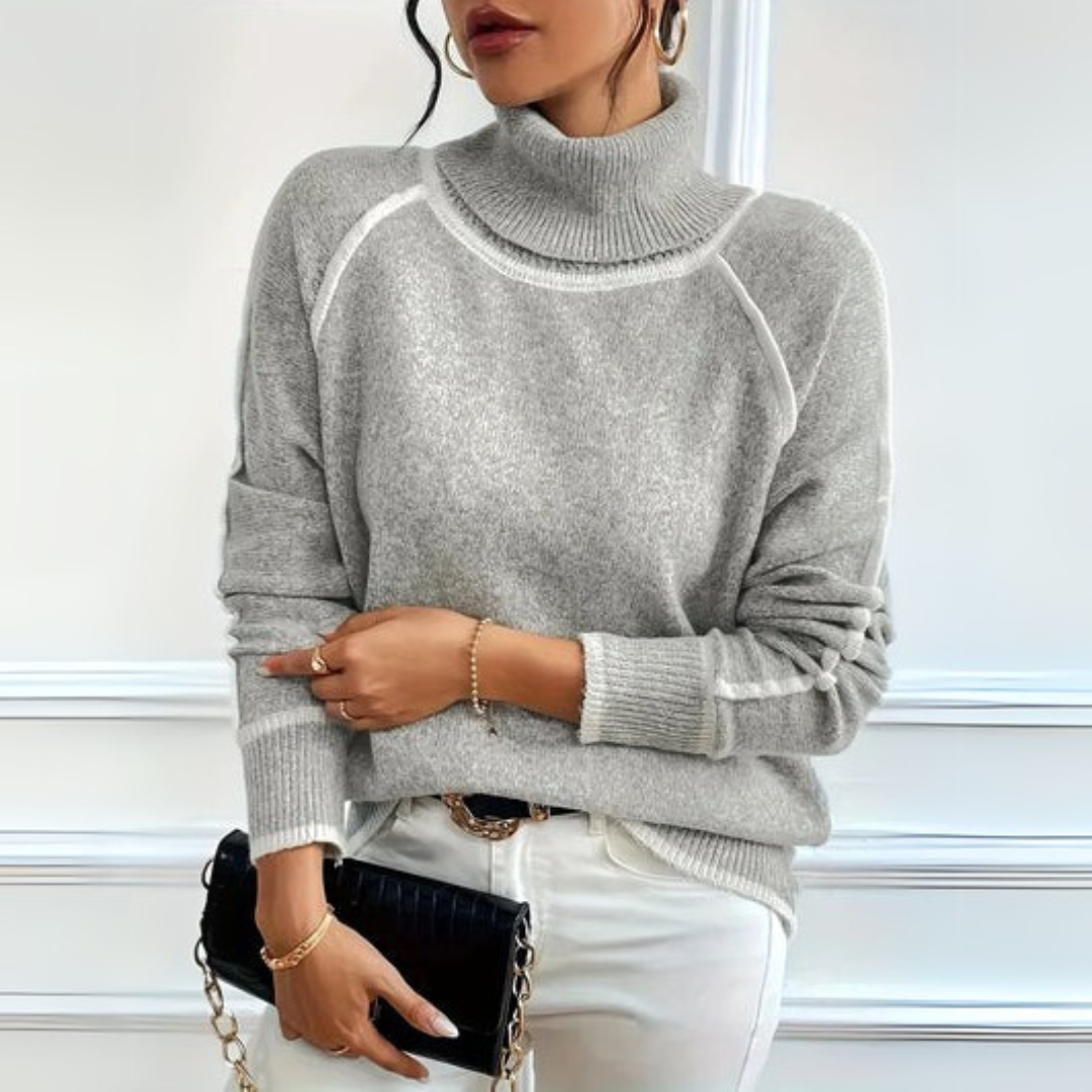 Feathorne Women's Grey Contrast Trim Turtleneck Jumper - view 1