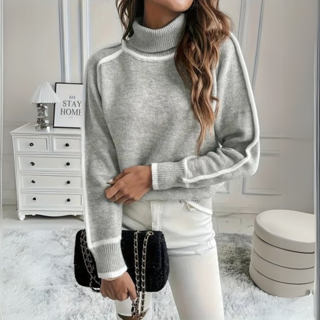 Feathorne Women's Grey Contrast Trim Turtleneck Jumper - view 3
