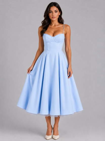 Women's Corset Midi Dress Florence (with Full Skirt) by Feathorne - front