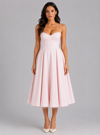 Women's Corset Midi Dress Florence (with Full Skirt) by Feathorne - front