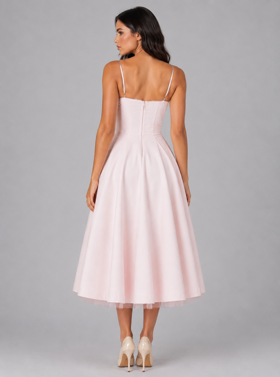 Women's Corset Midi Dress Florence (with Full Skirt) by Feathorne - back
