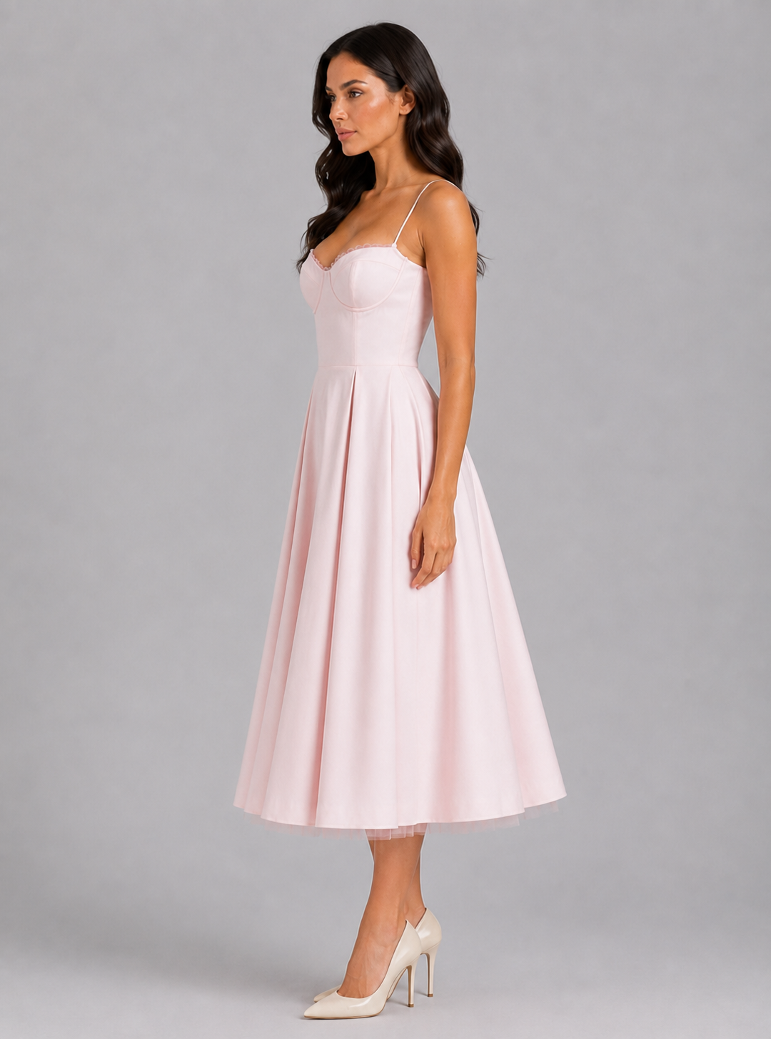 Women's Corset Midi Dress Florence (with Full Skirt) by Feathorne - side