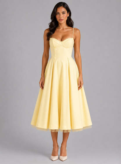 Women's Corset Midi Dress Florence (with Full Skirt) by Feathorne - front