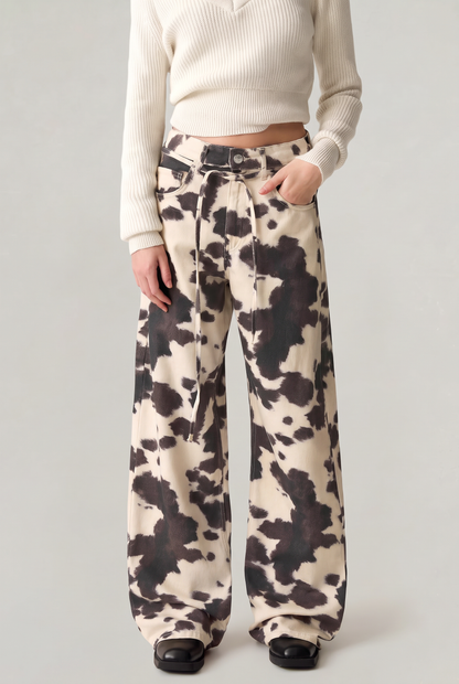 Feathorne Women's Cow Print High Waist Wide Leg Jeans - view 1