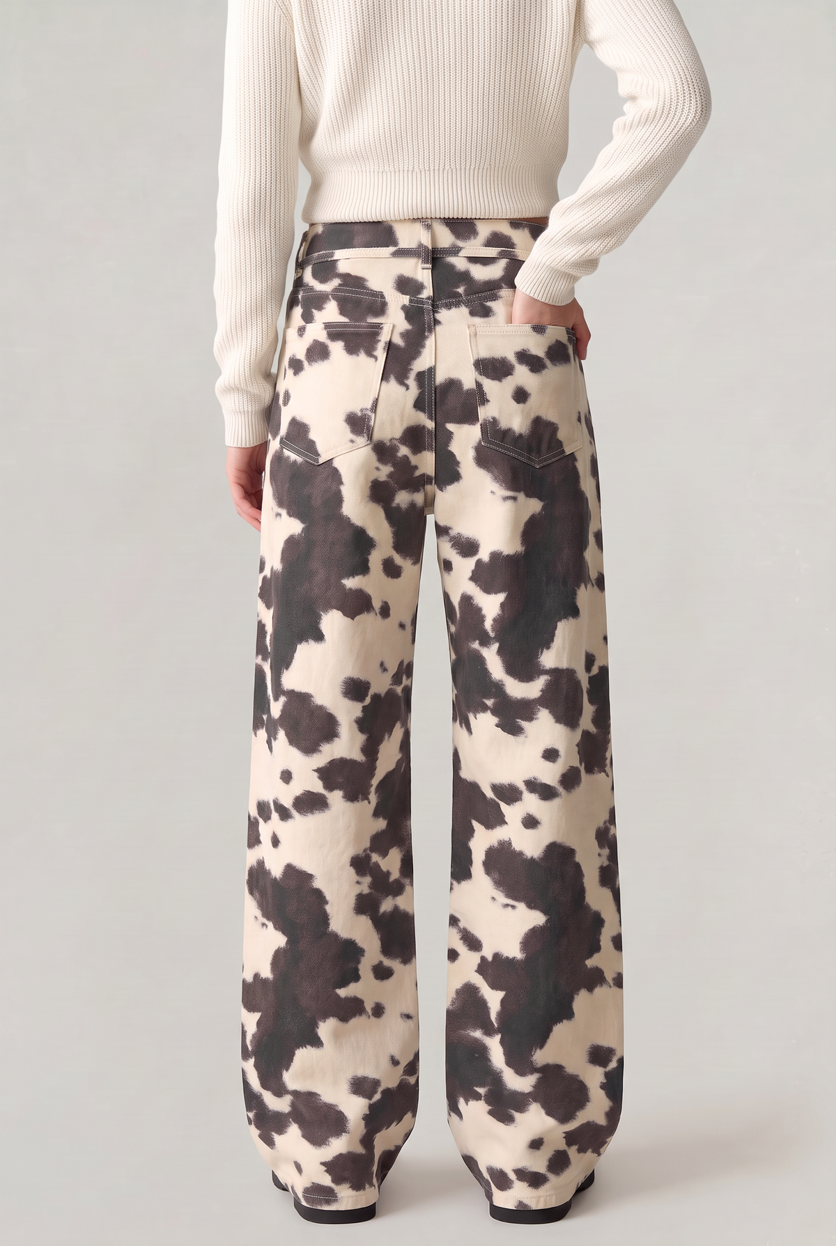 Feathorne Women's Cow Print High Waist Wide Leg Jeans - view 3