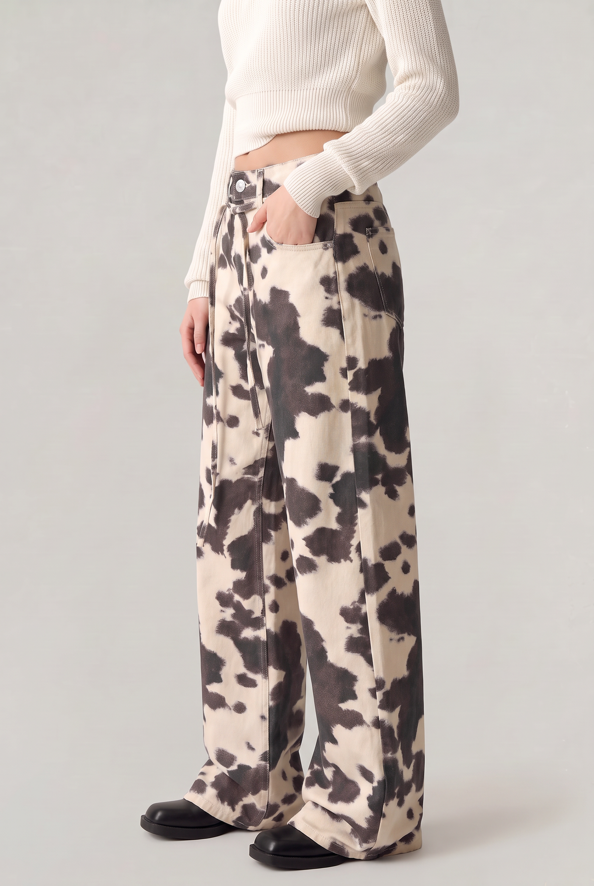 Feathorne Women's Cow Print High Waist Wide Leg Jeans - view 4