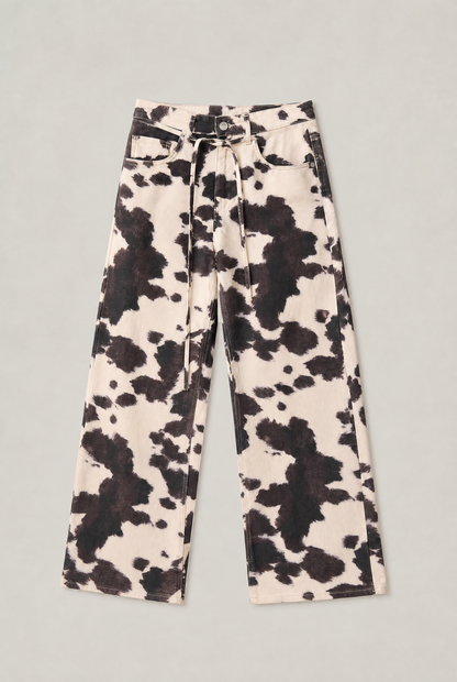 Feathorne Women's Cow Print High Waist Wide Leg Jeans - view 5