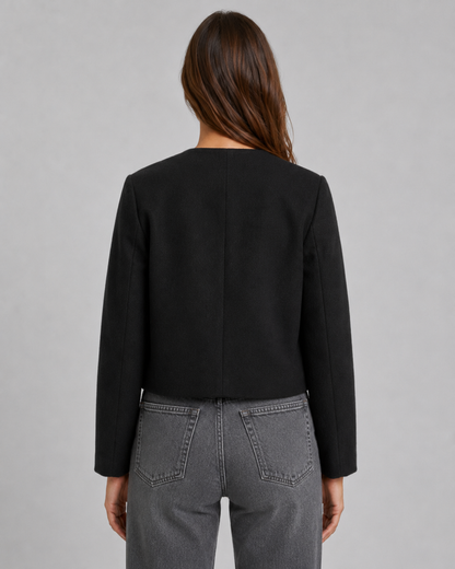 Feathorne Women's Rosalyn Green Cropped Collarless Jacket - front view style