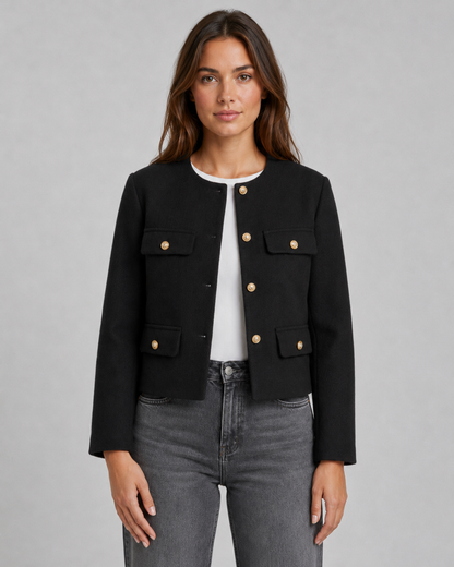 Feathorne Women's Rosalyn Green Cropped Collarless Jacket - styled view
