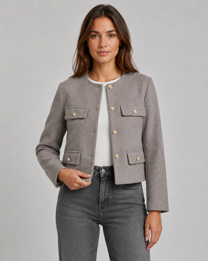 Feathorne Women's Rosalyn Grey Cropped Collarless Jacket - styled view