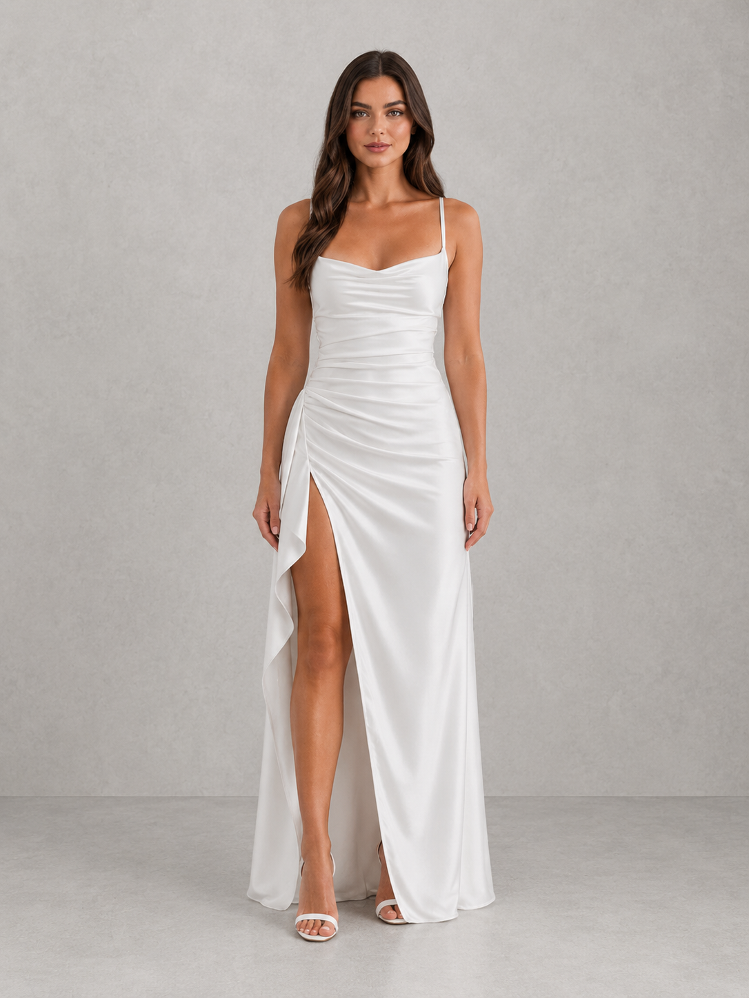 Feathorne Women's Rosemary Draped Satin Feel Maxi Dress - front view style