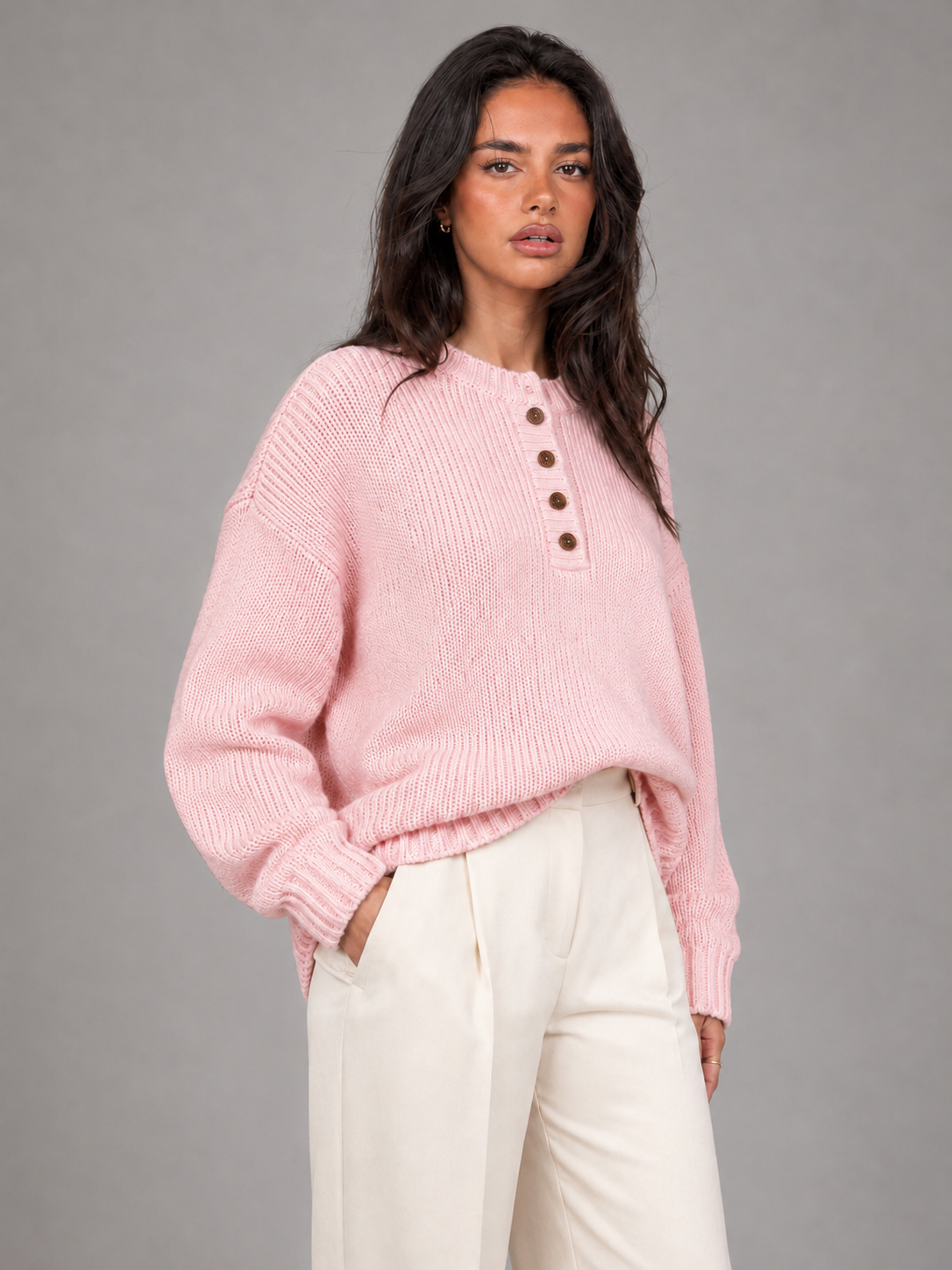 Women's Fine Knit Henley Jumper