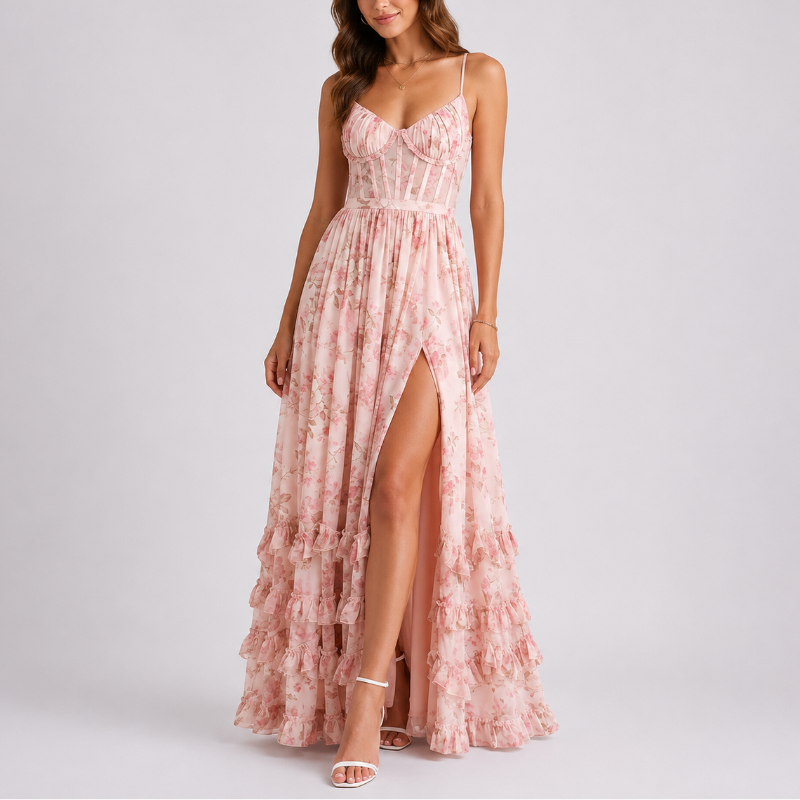 Feathorne Women's Floral Corset Maxi Dress Primrose - front view