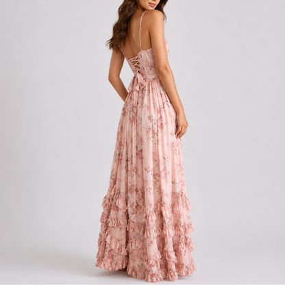 Feathorne Women's Floral Corset Maxi Dress Primrose - back view