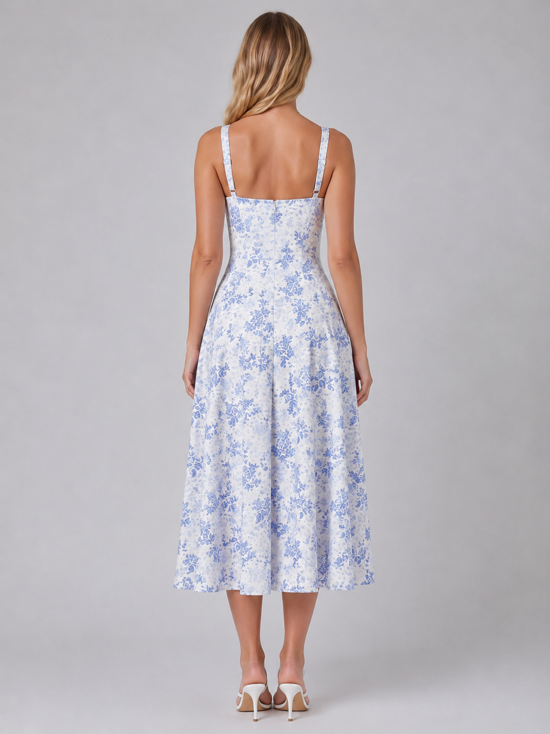 Feathorne Women's Cecily Floral Corset Sweetheart Neck Midi Dress - side view style