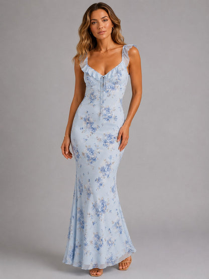 Feathorne Women's Floral Ruffle Strap Maxi Dress - view 4