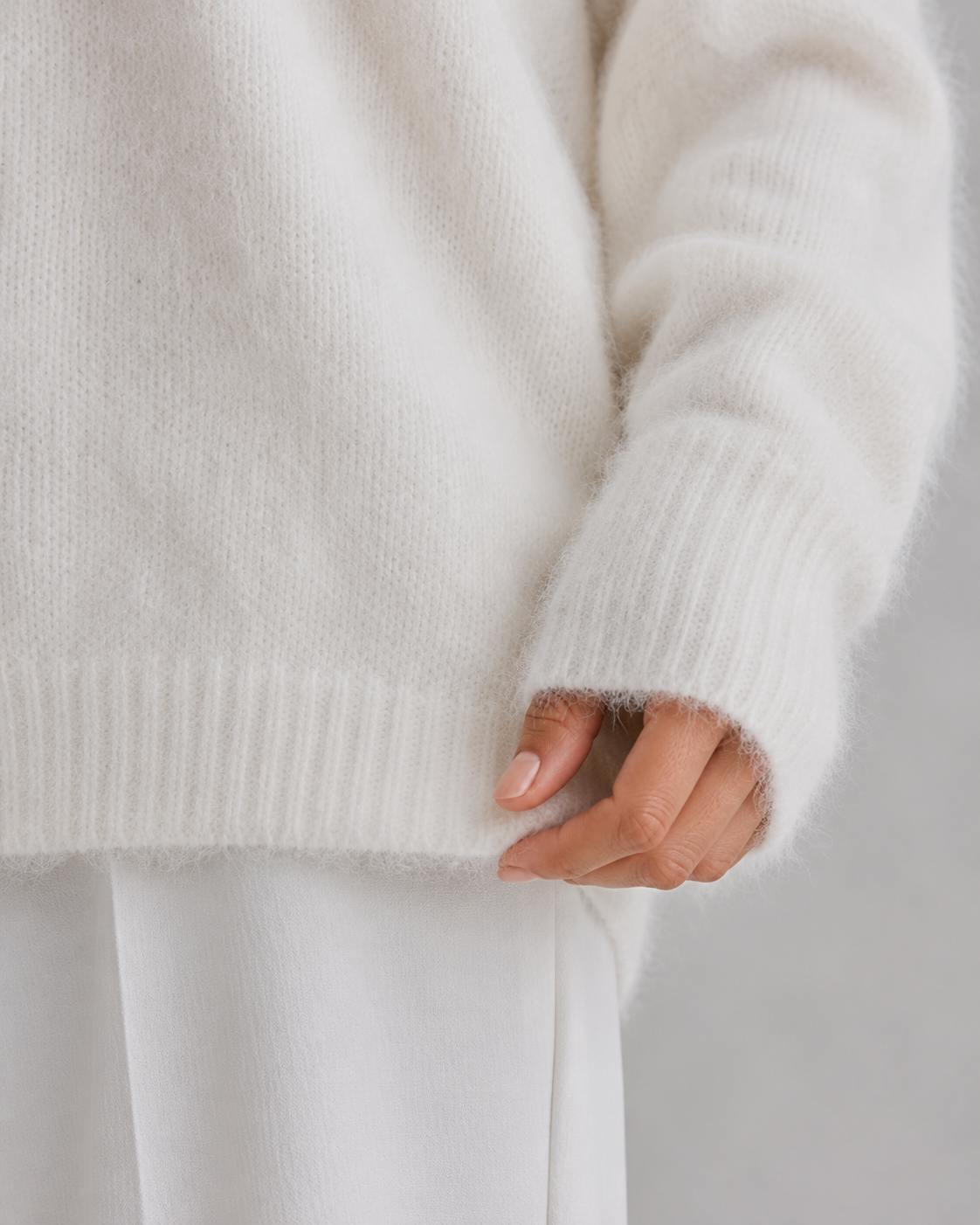 Feathorne Women's Bettina White Fluffy Button-Front Cardigan - styled view