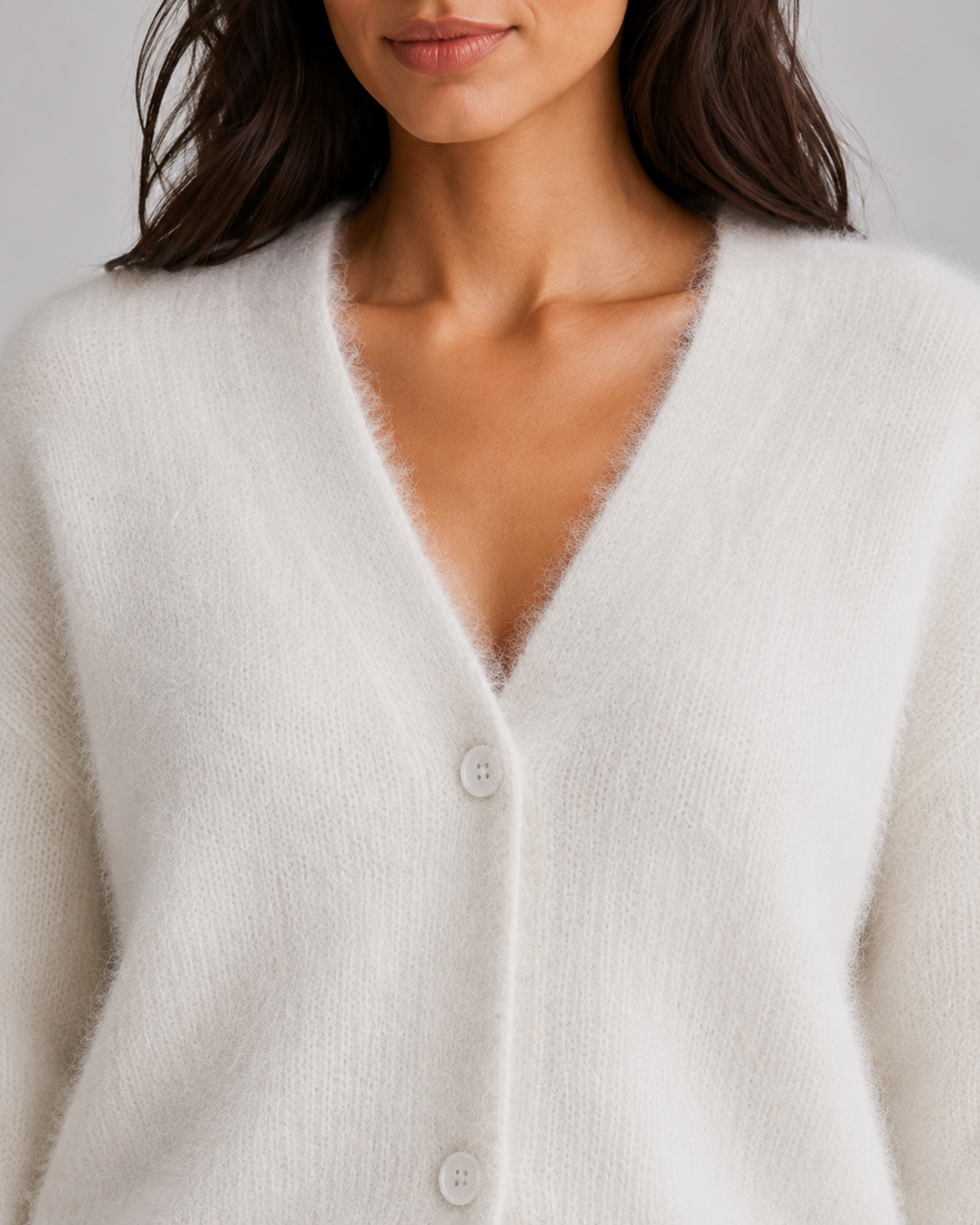 Feathorne Women's Bettina Khaki Fluffy Button-Front Cardigan - front view style