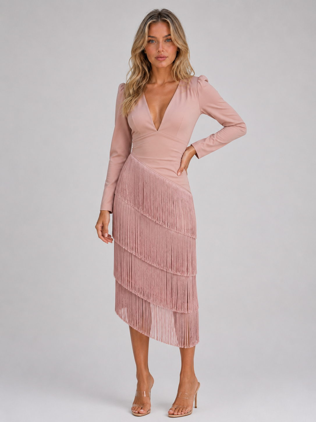 Feathorne Women's Fringe Long Sleeve Midi Dress - view 6