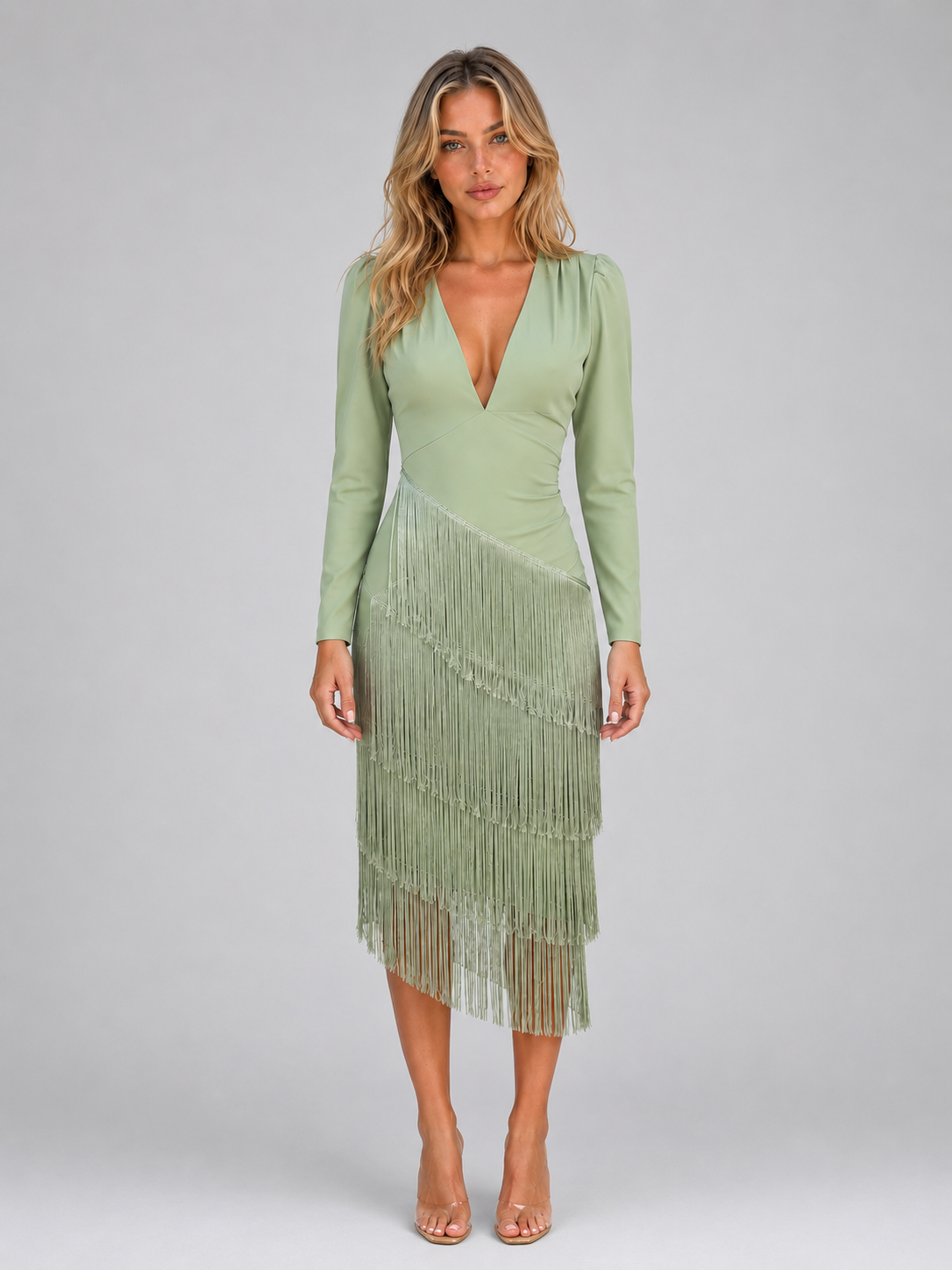 Feathorne Women's Fringe Long Sleeve Midi Dress - view 1