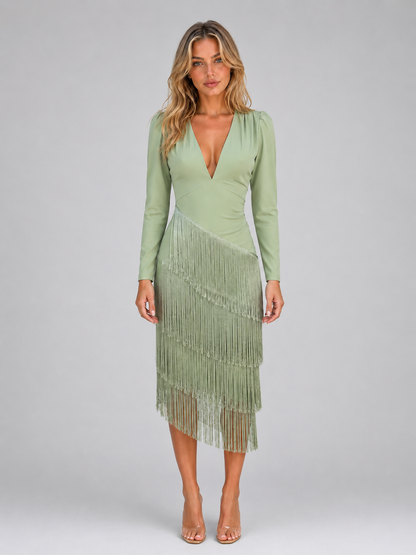 Feathorne Women's Fringe Long Sleeve Midi Dress - view 1