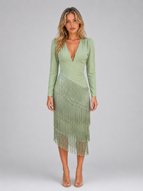 Feathorne Women's Fringe Long Sleeve Midi Dress - view 1