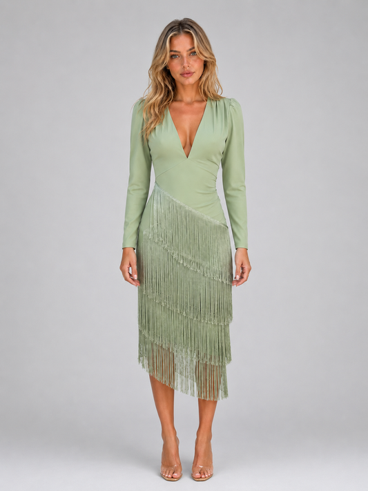 Feathorne Women's Fringe Long Sleeve Midi Dress - view 1