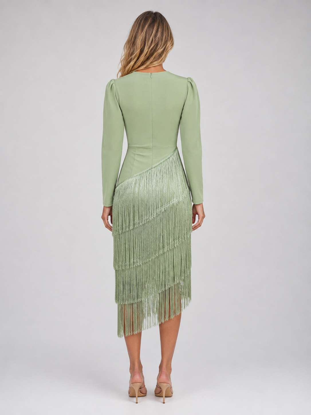 Feathorne Women's Fringe Long Sleeve Midi Dress - view 2