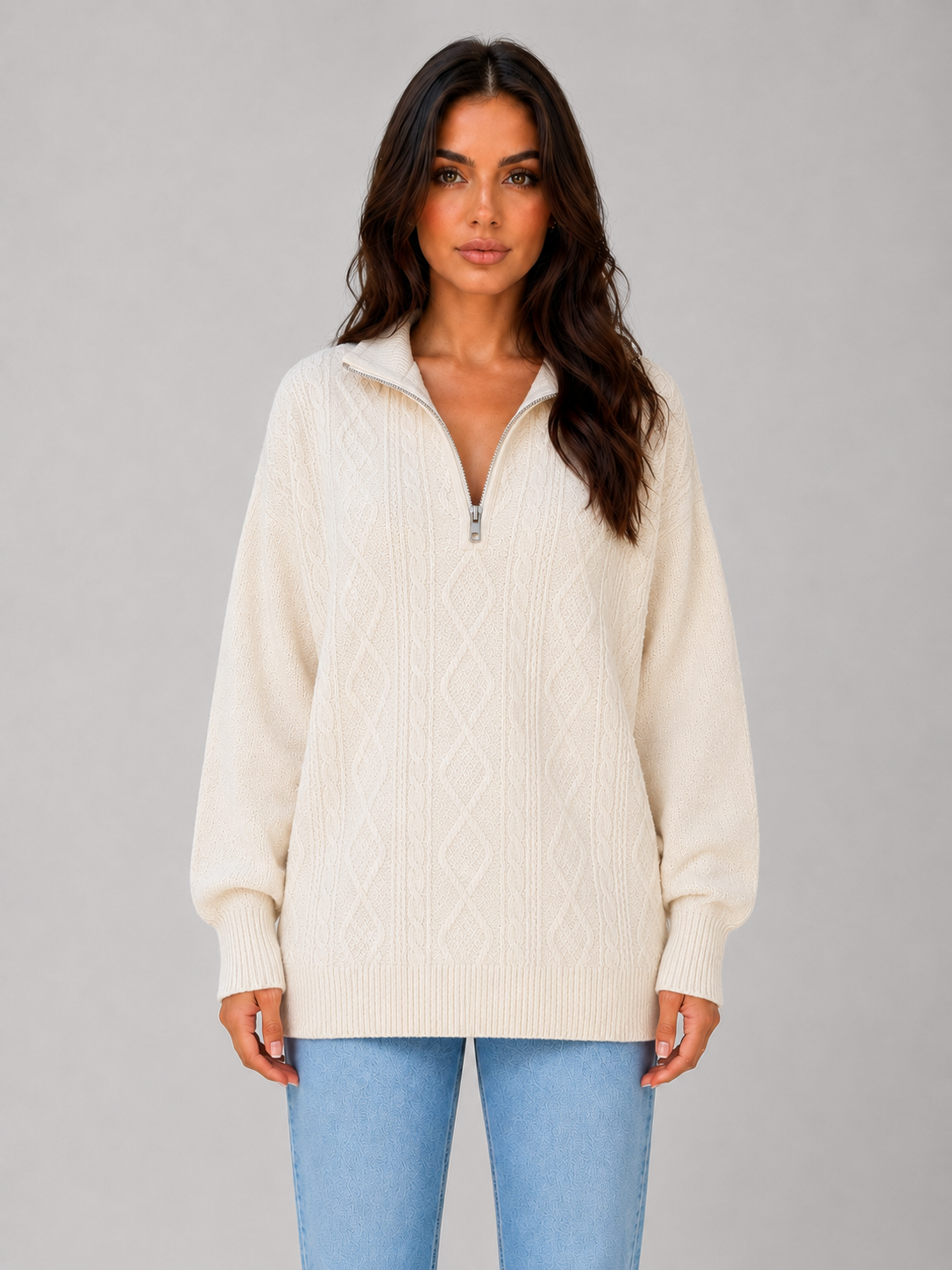 Feathorne Women's Half Zip Cable Knit Jumper - view 1