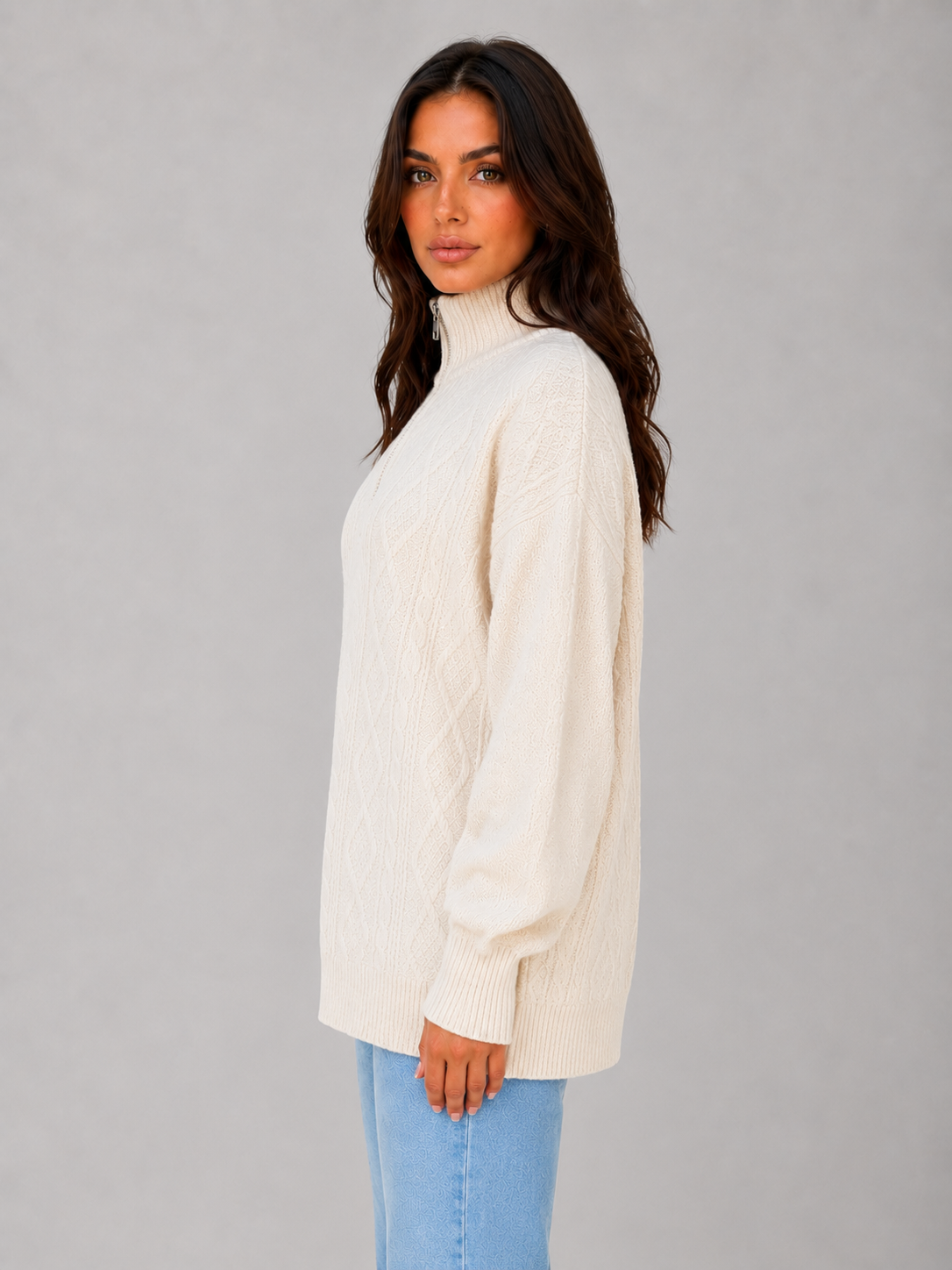Feathorne Women's Half Zip Cable Knit Jumper - view 3