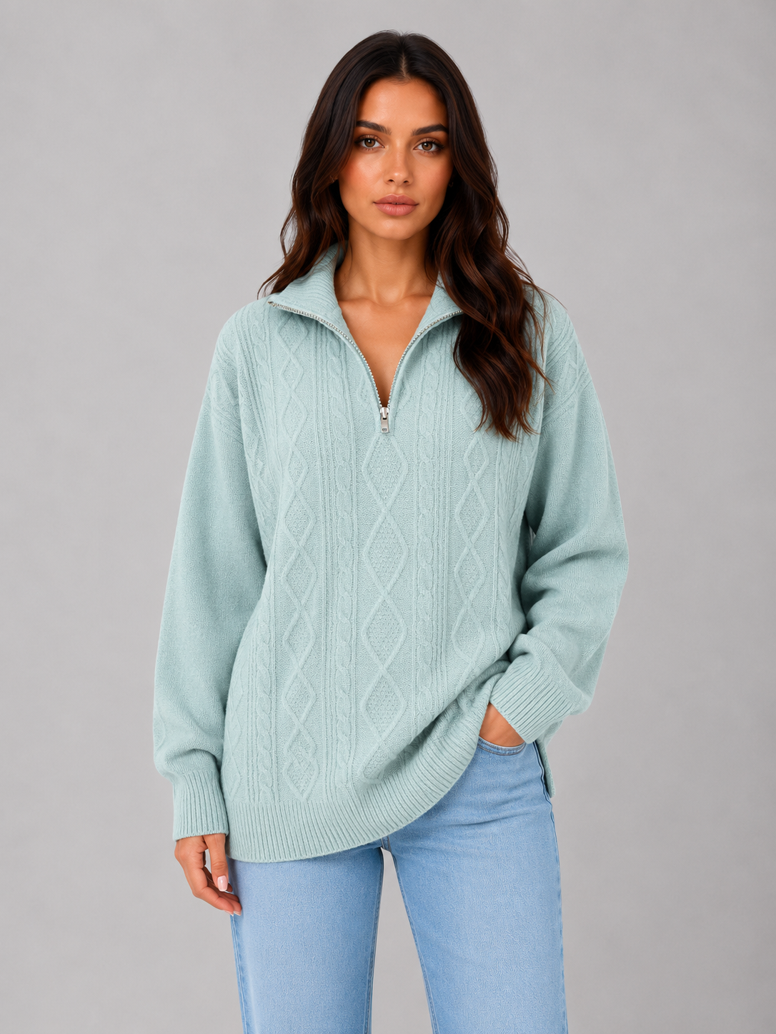 Feathorne Women's Half Zip Cable Knit Jumper - view 5