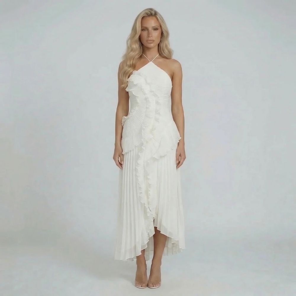 Feathorne Women's Halter Neck Ruffle Maxi Dress - view 3