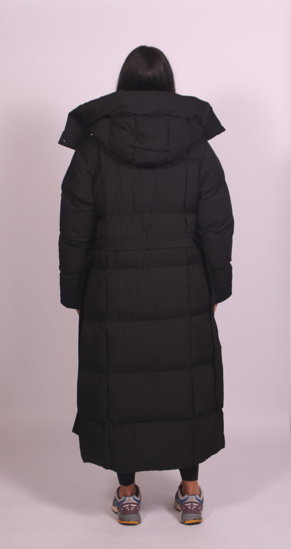 Feathorne Women's Hooded Puff Quilted Coat - styled full length view