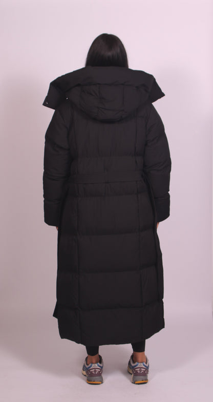Feathorne Women's Hooded Puff Quilted Coat - styled full length view