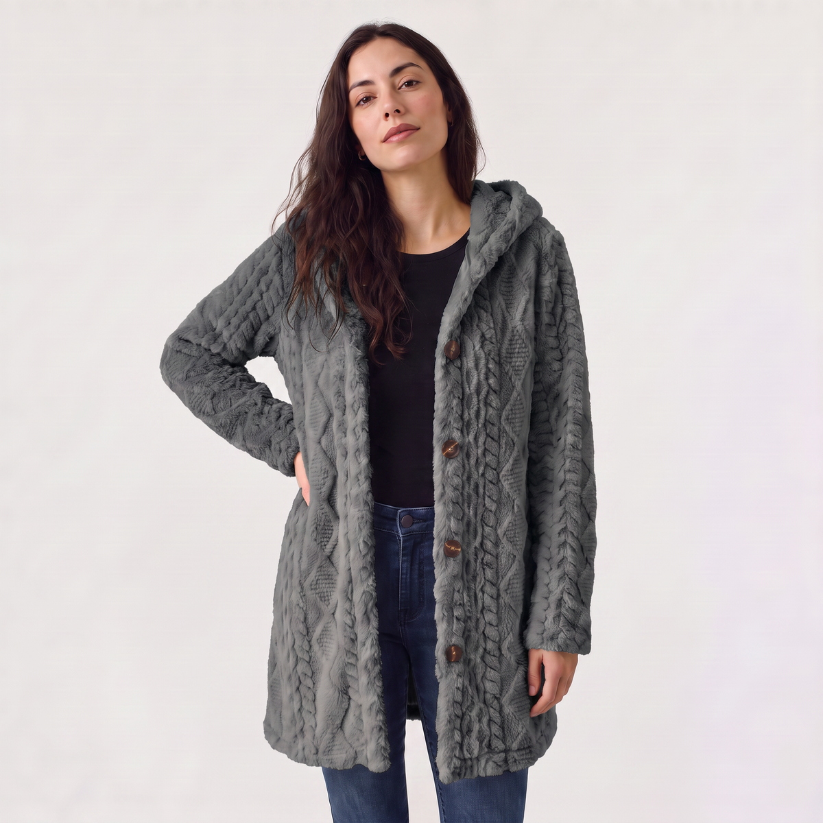 Feathorne Women's Hooded Teddy Fleece Cardigan - view 12